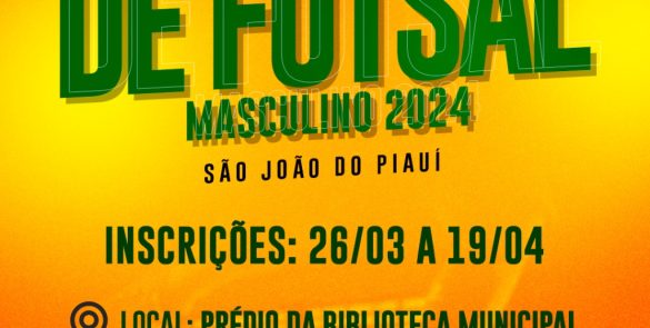 Inscrições abertas para Campeonato Municipal de Futsal Masculino 2024, o maior torneio da região. Estreia dia10 de maio, com prêmio total de R$6.400,00.