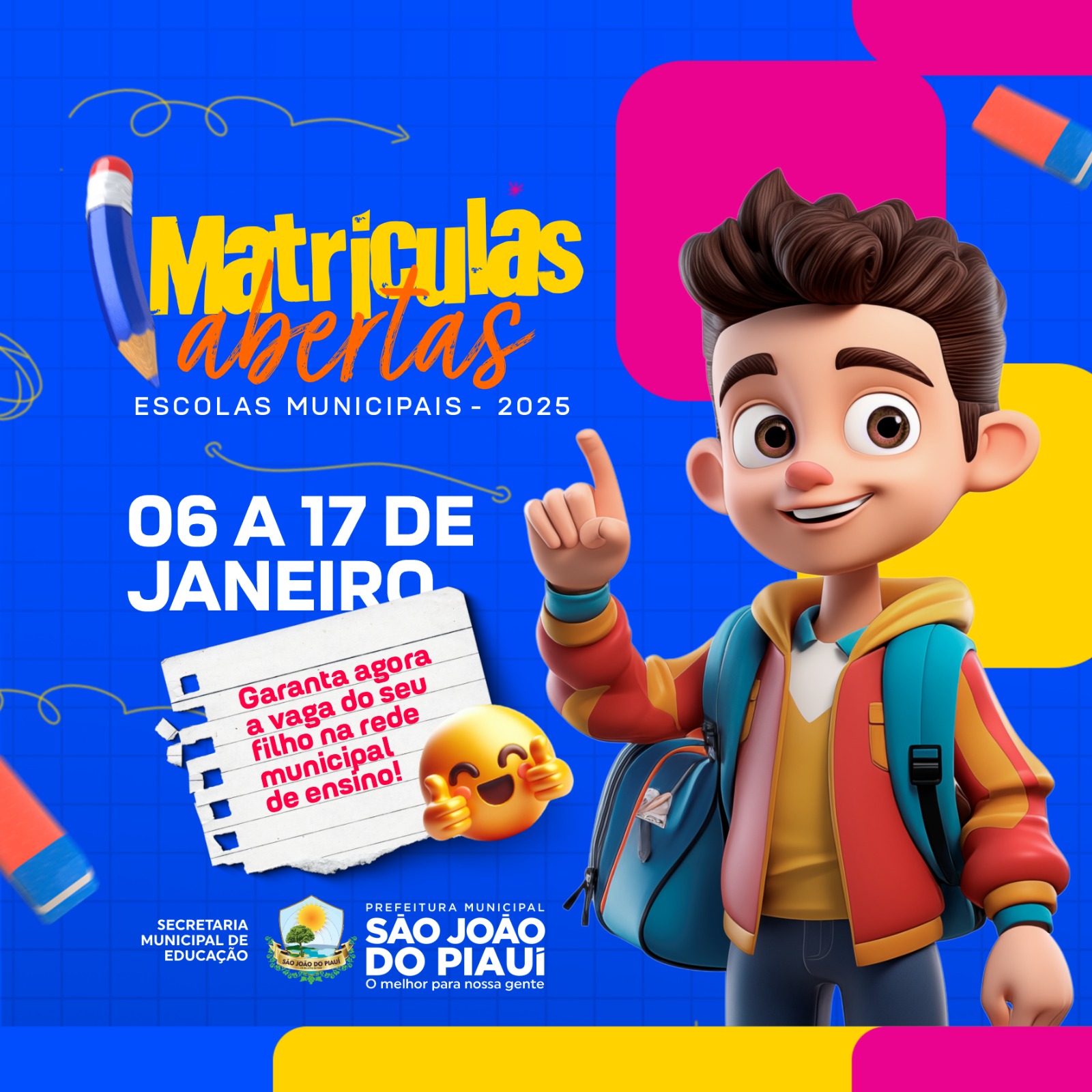 Matrículas 2025: escolas municipais estão com matrículas abertas