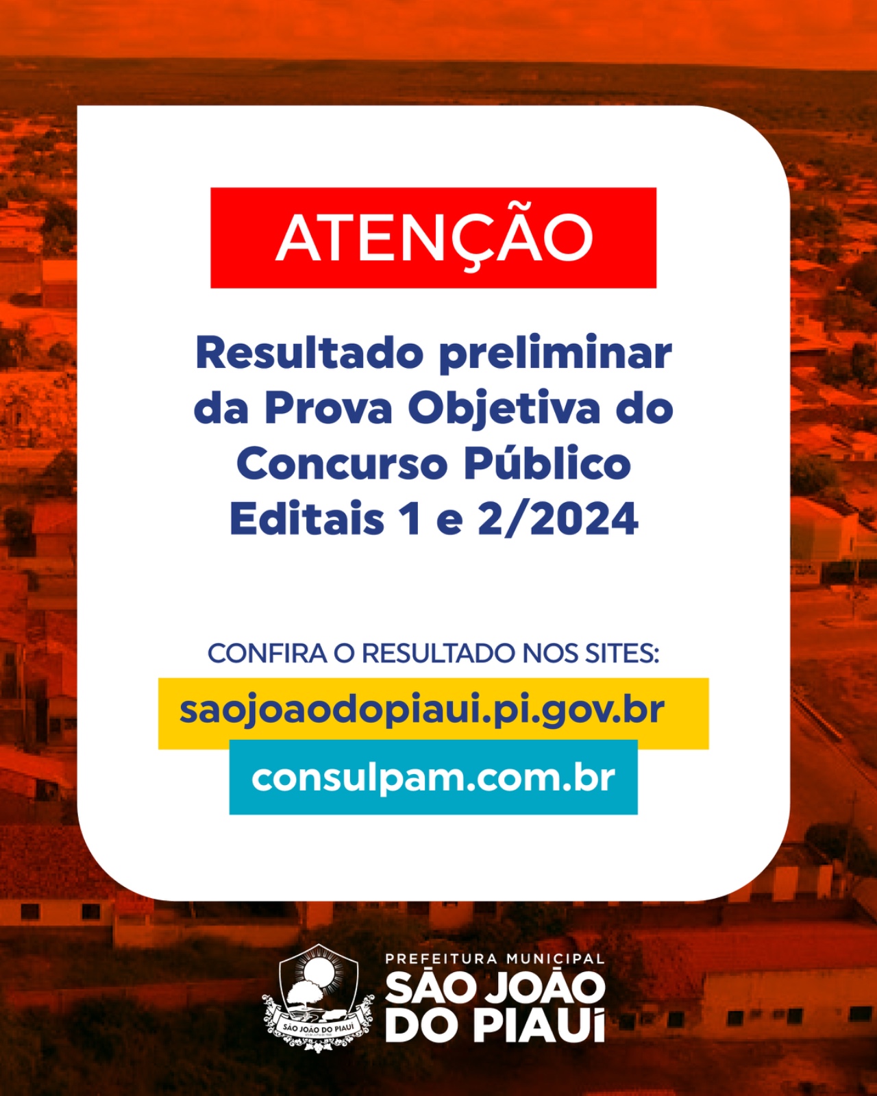 Resultado preliminar das provas objetivas do Concurso Público Editais 1 e 2/2024